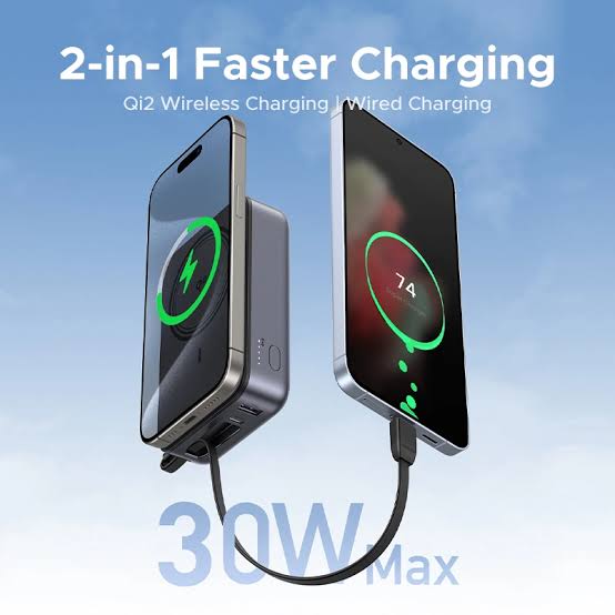 UGREEN 20000mAh 15W Qi2 Magnetic Wireless Power Bank With Type C Cable – PB567- 55450B 