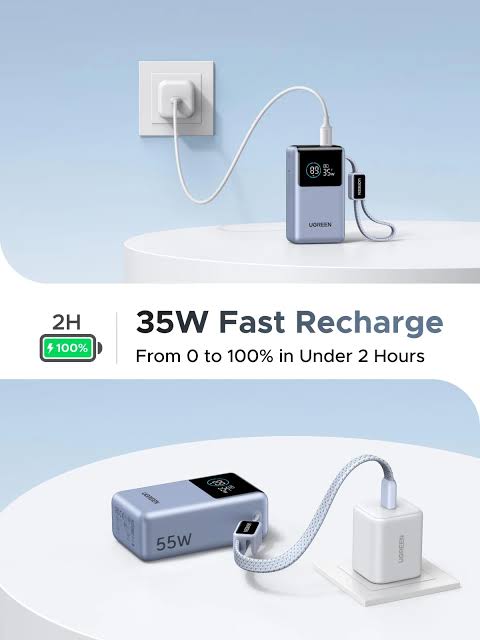 UGREEN 10000mAh 55W Nexode Pro Smart Digital Display Mini Power Bank with Build-in Type-C Cable – PB727 – 75701B