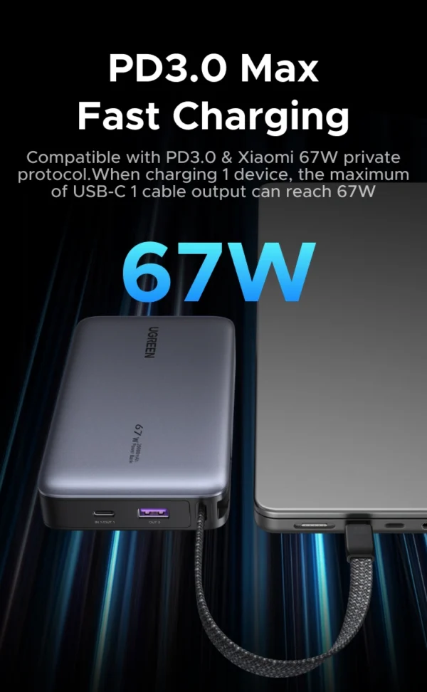 UGREEN 20000mAh 67W Nexode Power Bank with Built-in Cable – PB550 – 85166B