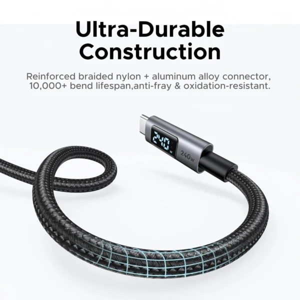UGREEN 3 Meter 240W Smart Digital Display Type-C to Type-C PD Fast Charging Cable – L530 – 65868