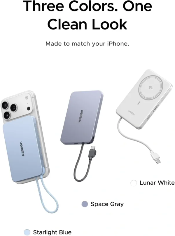 UGREEN 10000mAh 15W Qi2 MagFlow Air Magnetic Power Bank (Lunar White)- PB570 – 75983B