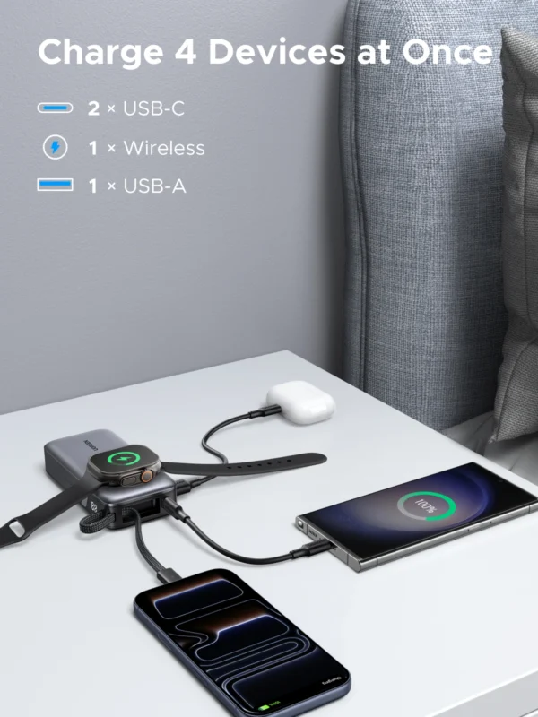 UGREEN 10000mAh 30W + Magnetic Apple Watch & Inbuilt Type-C Cable Fast Charger Power Bank- PB527 – 55434B 