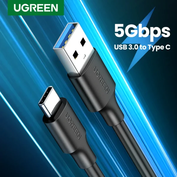 UGREEN 1m 5Gbps USB 3.0 A Male to Type C Male Cable (Black)- US184 – 20882 