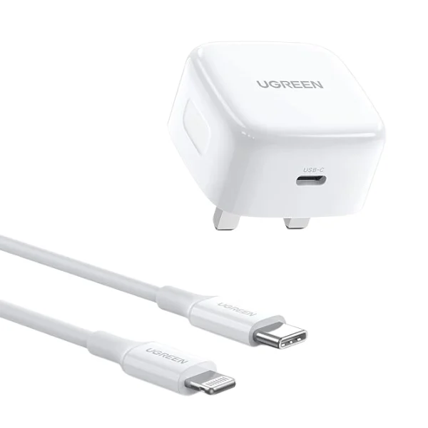 UGREEN 20W Type-C PD Fast Charger With MFI Type-C to Lightning 1 Meter Cable Set (White) – CD137 – 70297