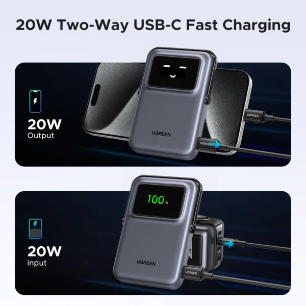 UGREEN 10000mah 20W Uno Series Magnetic Wireless Power Bank With Stand – PB572 – 45327