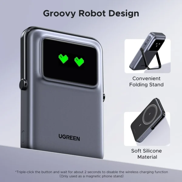UGREEN 10000mah 20W Uno Series Magnetic Wireless Power Bank With Stand – PB572 – 45327