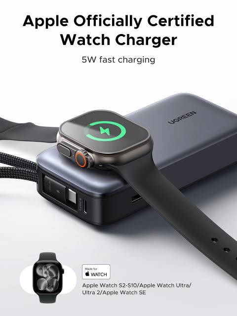 UGREEN 10000mAh 30W + Magnetic Apple Watch & Inbuilt Type-C Cable Fast Charger Power Bank- PB527 – 55434B 