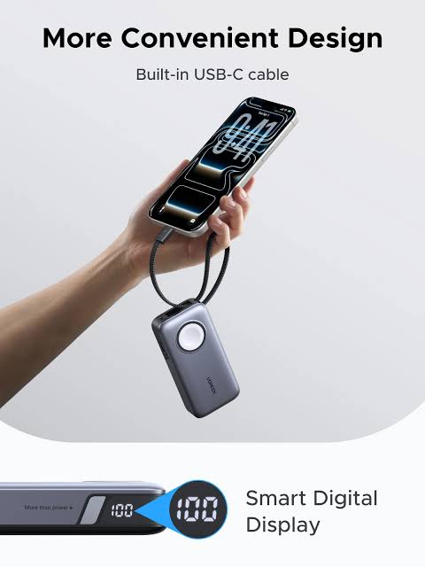 UGREEN 10000mAh 30W + Magnetic Apple Watch & Inbuilt Type-C Cable Fast Charger Power Bank- PB527 – 55434B 